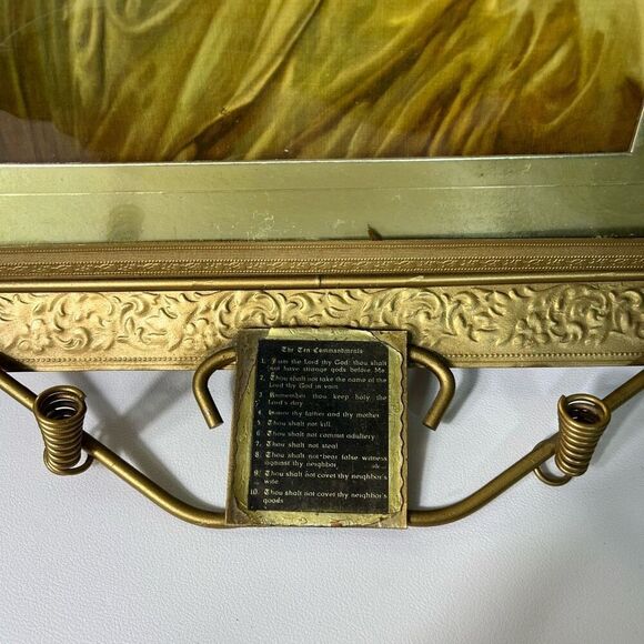 Jesus picture gold frame vintage Ten Commandments 14x16” inch - Picture 2 of 11